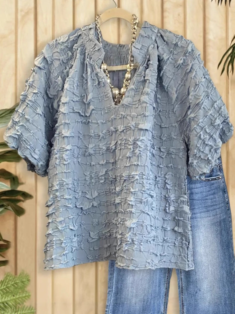 Women's Summer Casual Style Solid Color Building Blocks Blouse