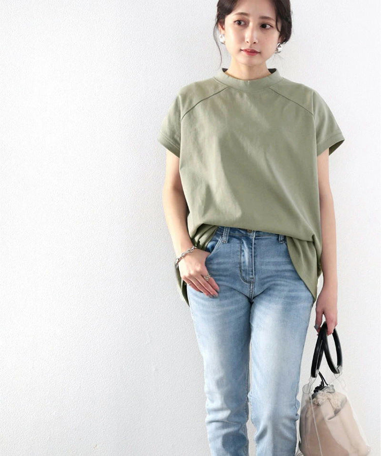 Women's Summer Half Turtleneck Sleeve Cotton Loose Shorts