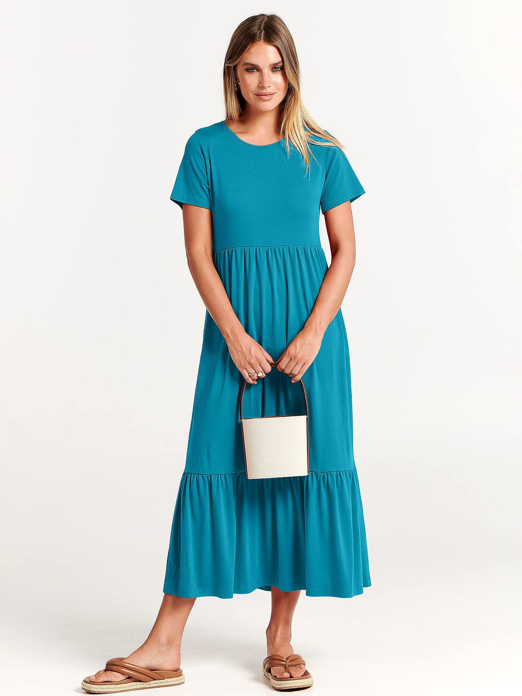 Women's Neck Pleating Solid Color Layered Large Swing Dress