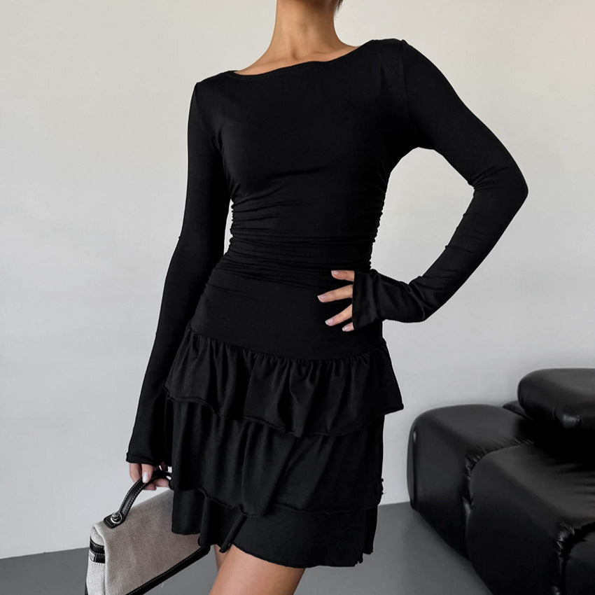 Women's Ballet Style Long-sleeved Knitted Elegant Ruffled A- Skirts