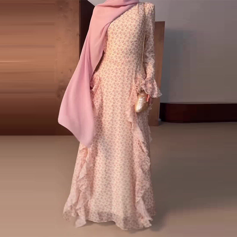 Women's Long Sleeve Elegant Ruffled Floral Dress