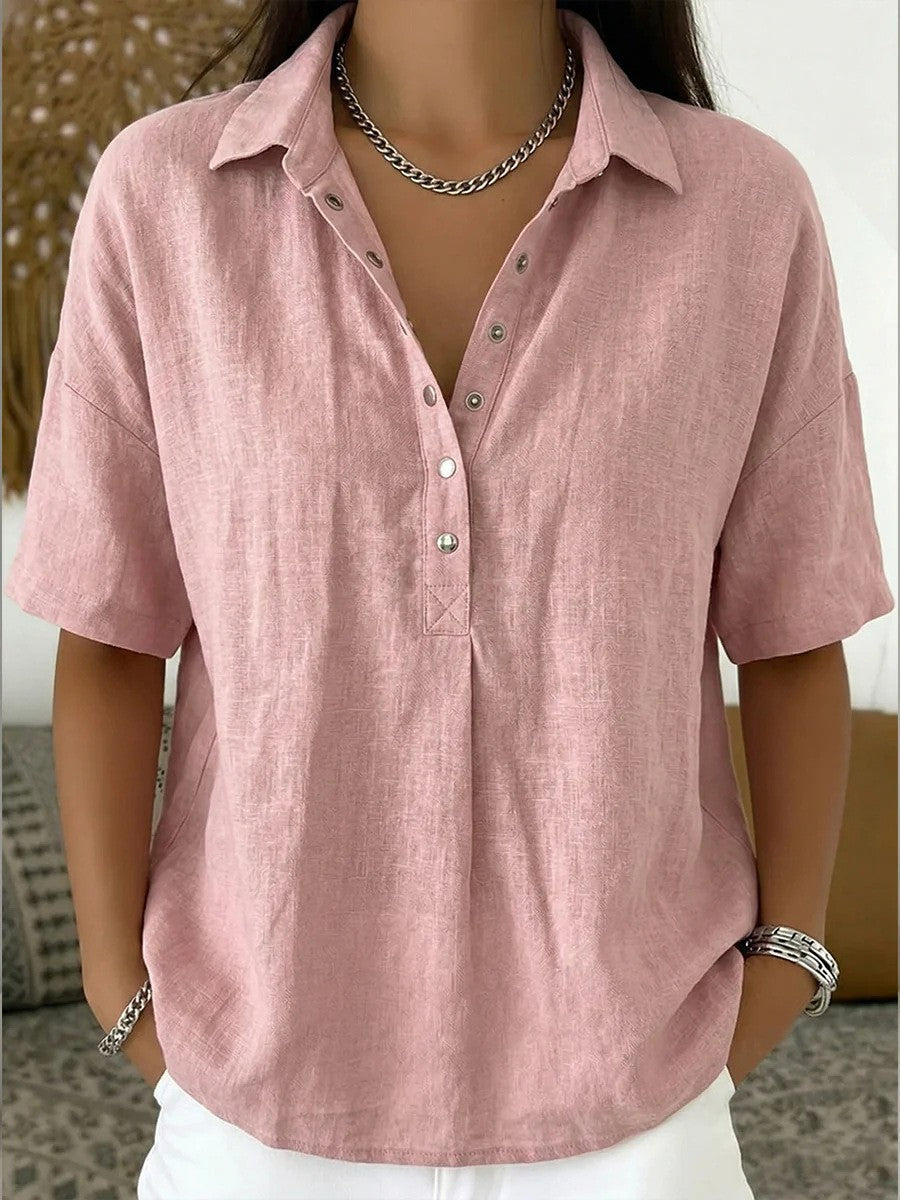 Women's Loose Comfortable Lapel Sleeve Solid Color Shorts