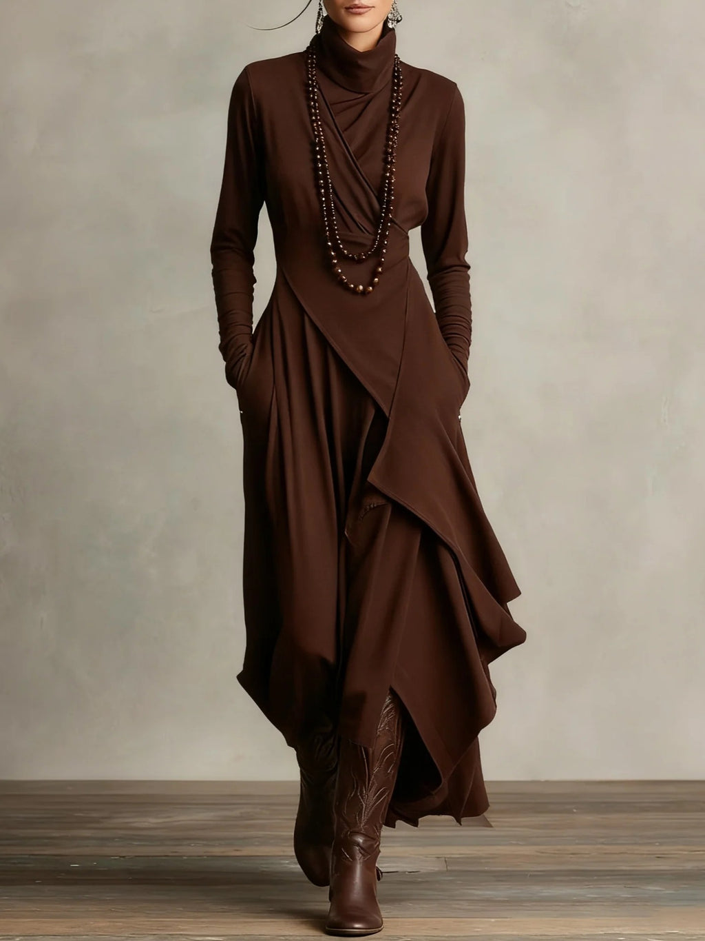 Women's European Solid Color Long Sleeve Cross Dress