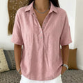 Women's Summer Loose Comfortable Lapel Sleeve Solid Color Blouse