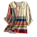 Women's Digital Printing Abstract Pattern Long Sleeve Buckle Peter Pan Blouse