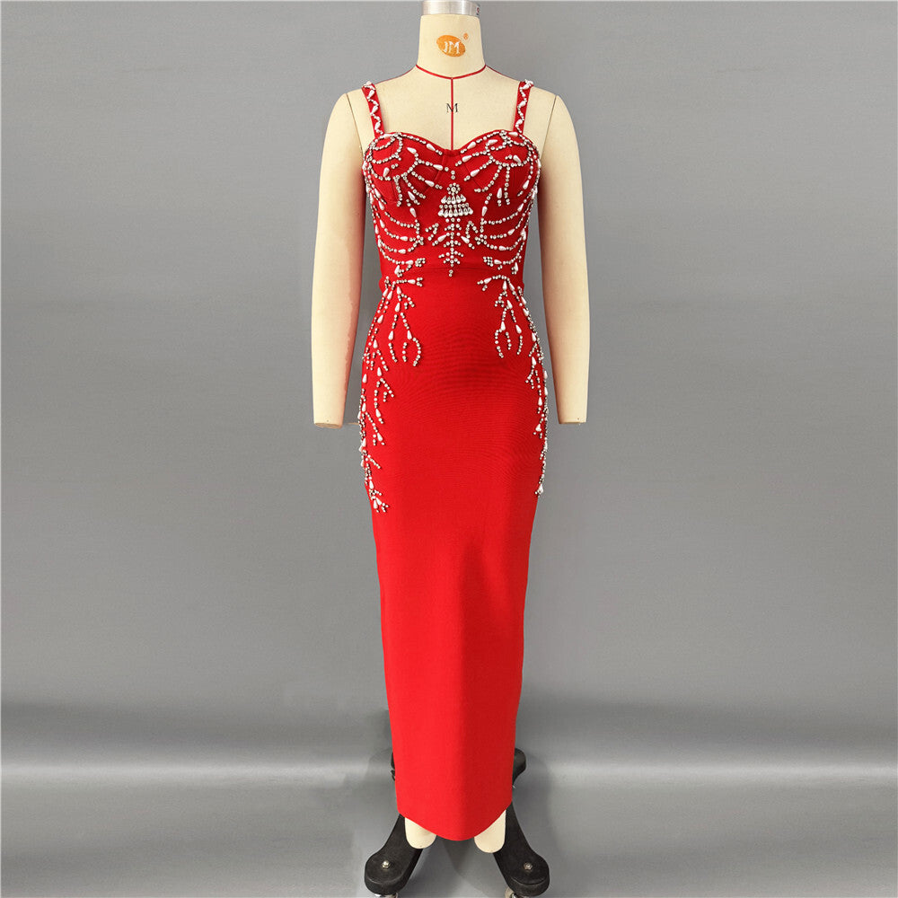 Set Diamond Sling Bandage Sexy Slim Sleeveless Fashion Backless Dress