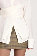 Temperament Commute Pleated Waist Tight Mature Design Long Blouse