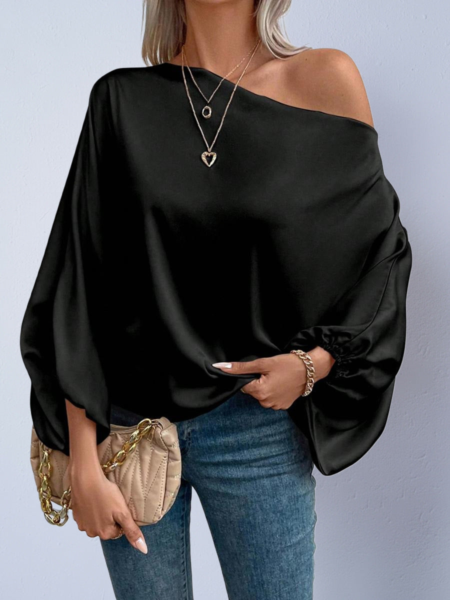 Women's Satin Shirt Winter Fashionable Asymmetric Blouse