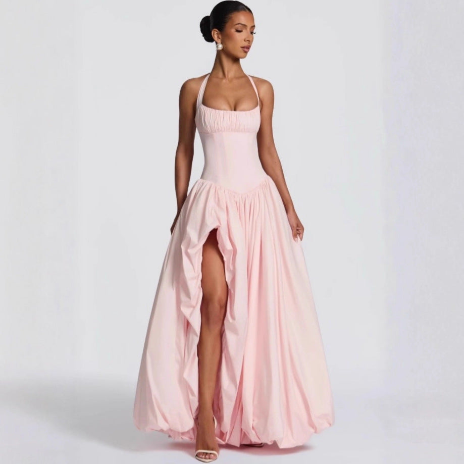 Beautiful Vacation Tight Waist Slimming Slit Fishbone Dress