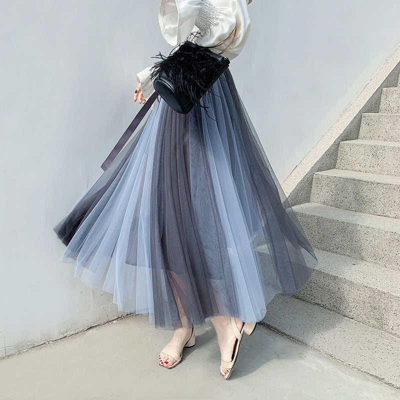 Color Mesh Gentle Four Wide Hem Skirts