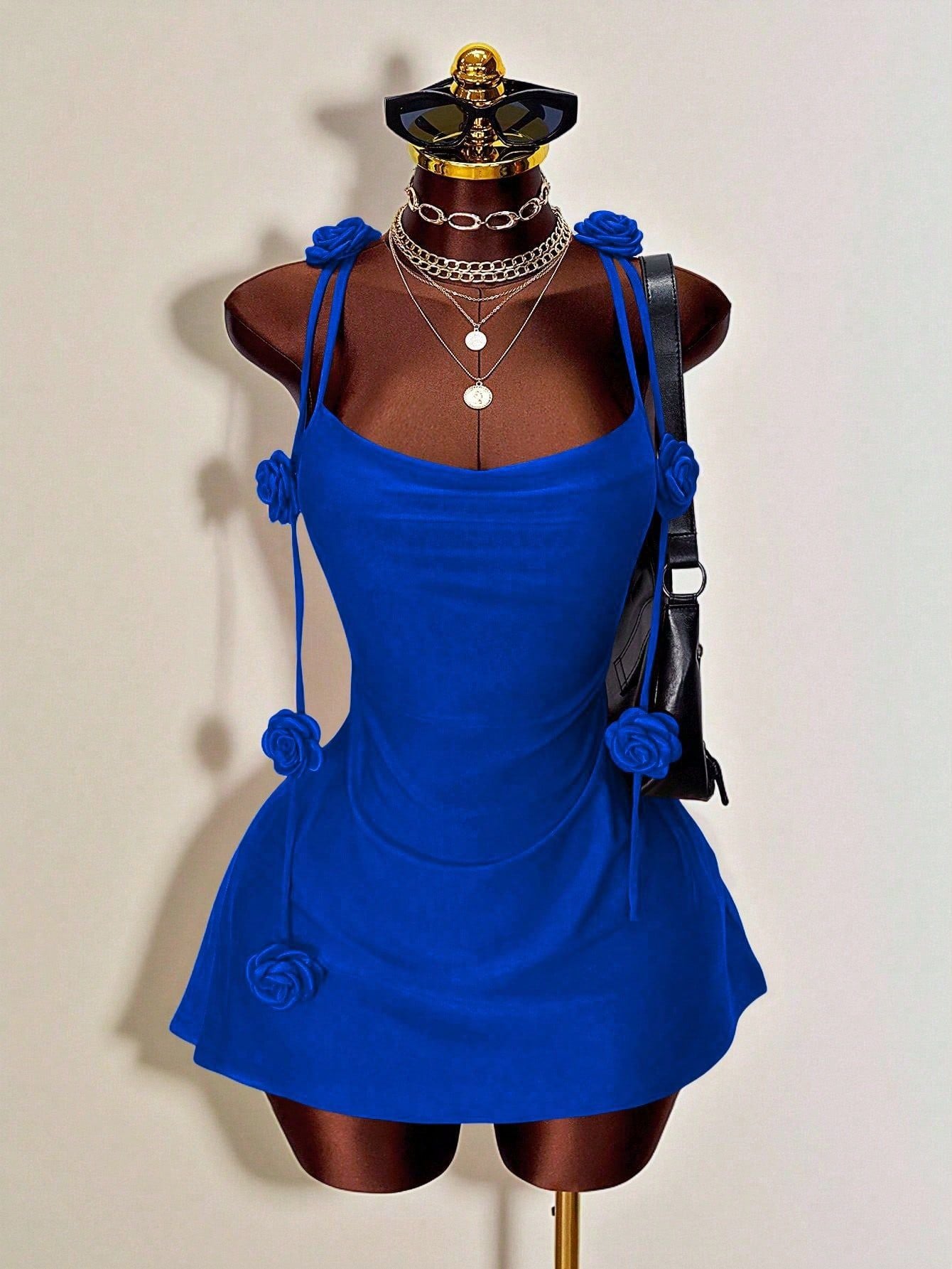 Women's Knitted Backless Three-dimensional Flower Suspender Dress