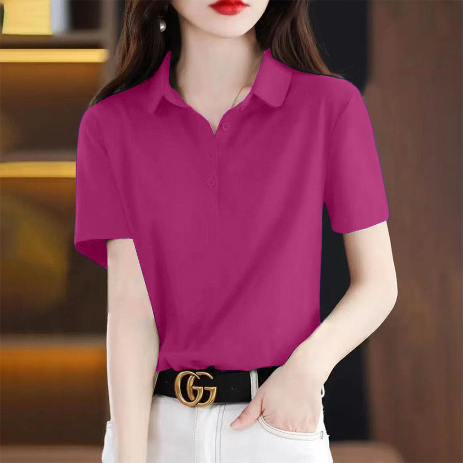Women's Summer Cotton Lapel Short-sleeved Loose Simple Women's T-shirt