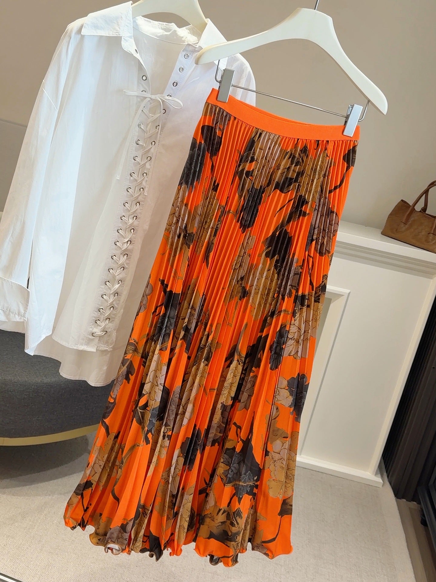 Women's Vintage Printed Pleated Commute A- Line Large Hem Skirt
