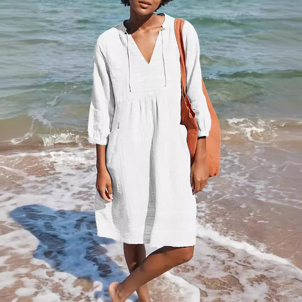 Spring Jacquard Cotton Linen Popular Casual Loose Dress