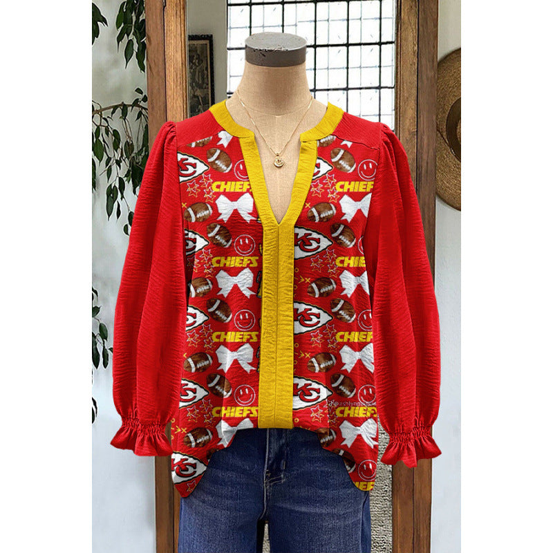 Women's Loose Flared Sleeves Long-sleeved Digital Printing Women's T-shirt