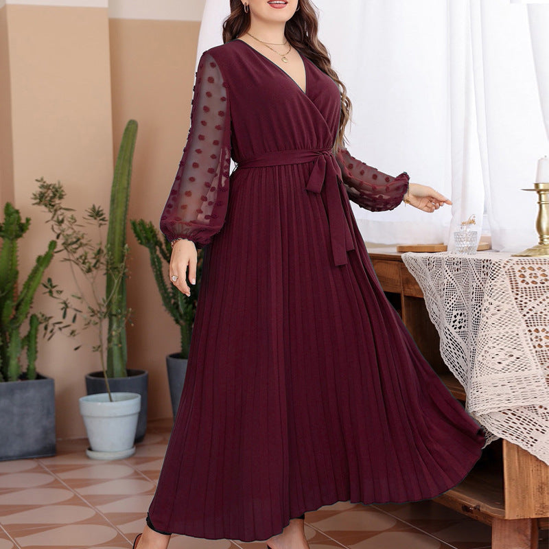 Women's Pure Color Elastic Waist Stitching Dress
