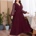 Women's Pure Color Elastic Waist Stitching Dress