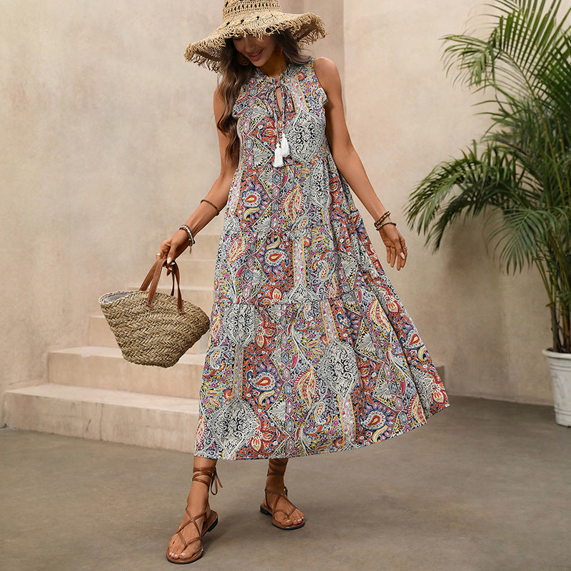 Summer Retro Vacation Style Large Swing Dress