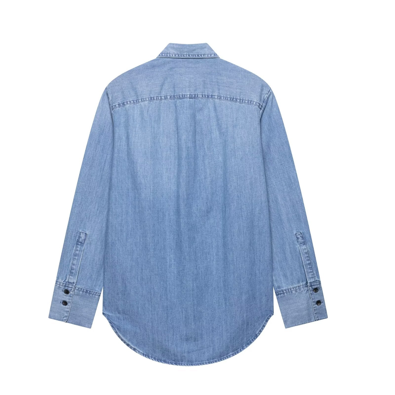 Women's Spring Fashion Loose Lapels Denim Solid Blouse