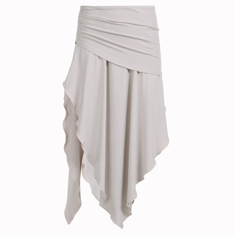 Women's Summer High Waist Fashion Vacation Style Pleating Irregular Skirt