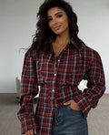 Retro Plaid Design Long Sleeve Shirt Waist Tops