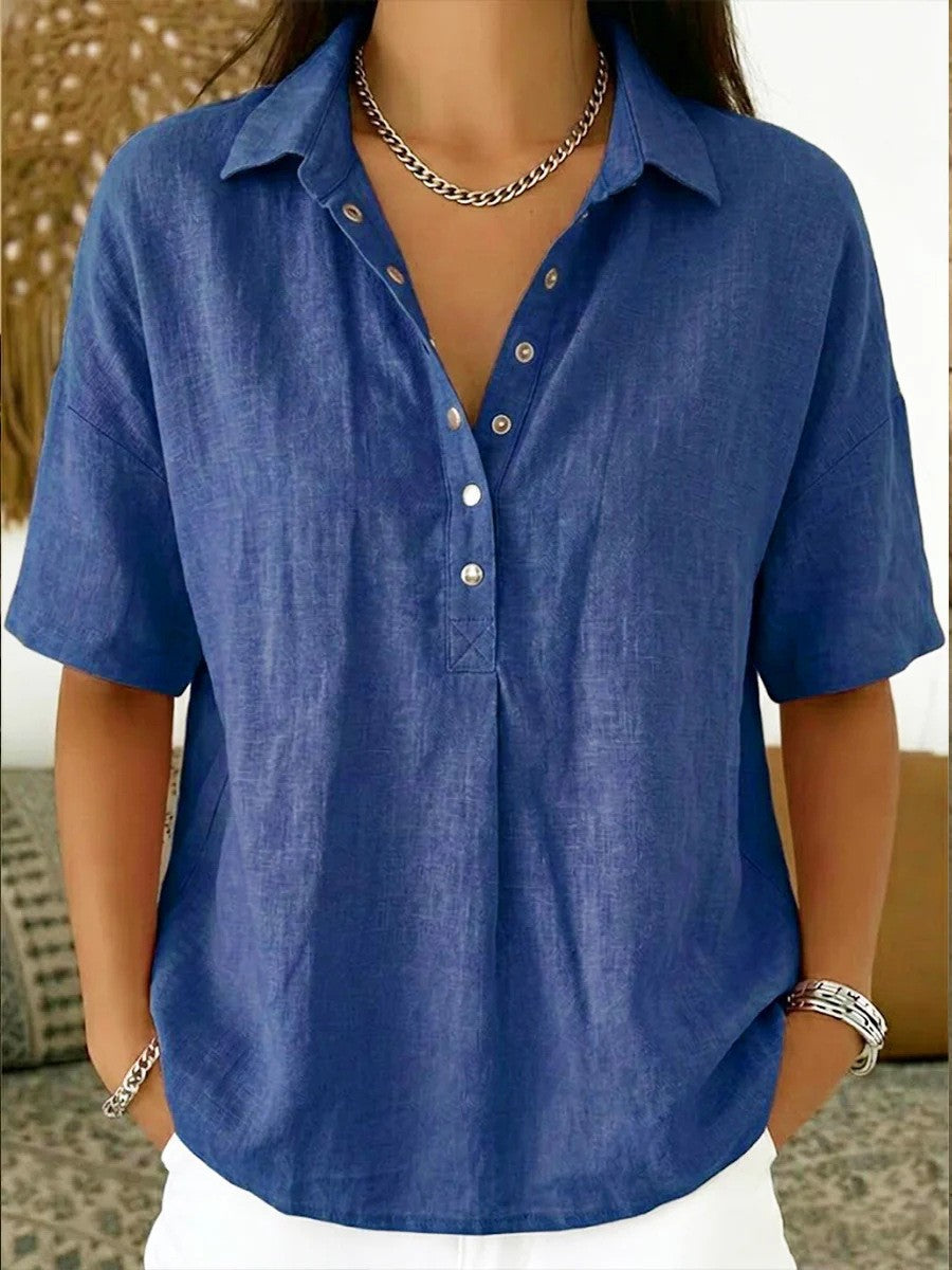 Women's Loose Comfortable Lapel Sleeve Solid Color Shorts