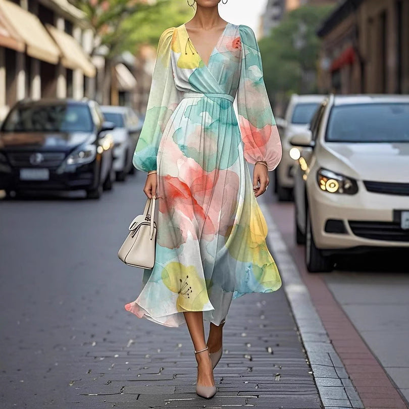 Women's Floral Series Pattern Printing Casual V Dress