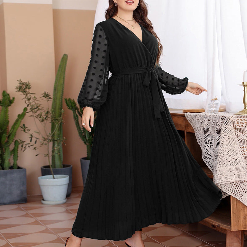Women's Pure Color Elastic Waist Stitching Dress