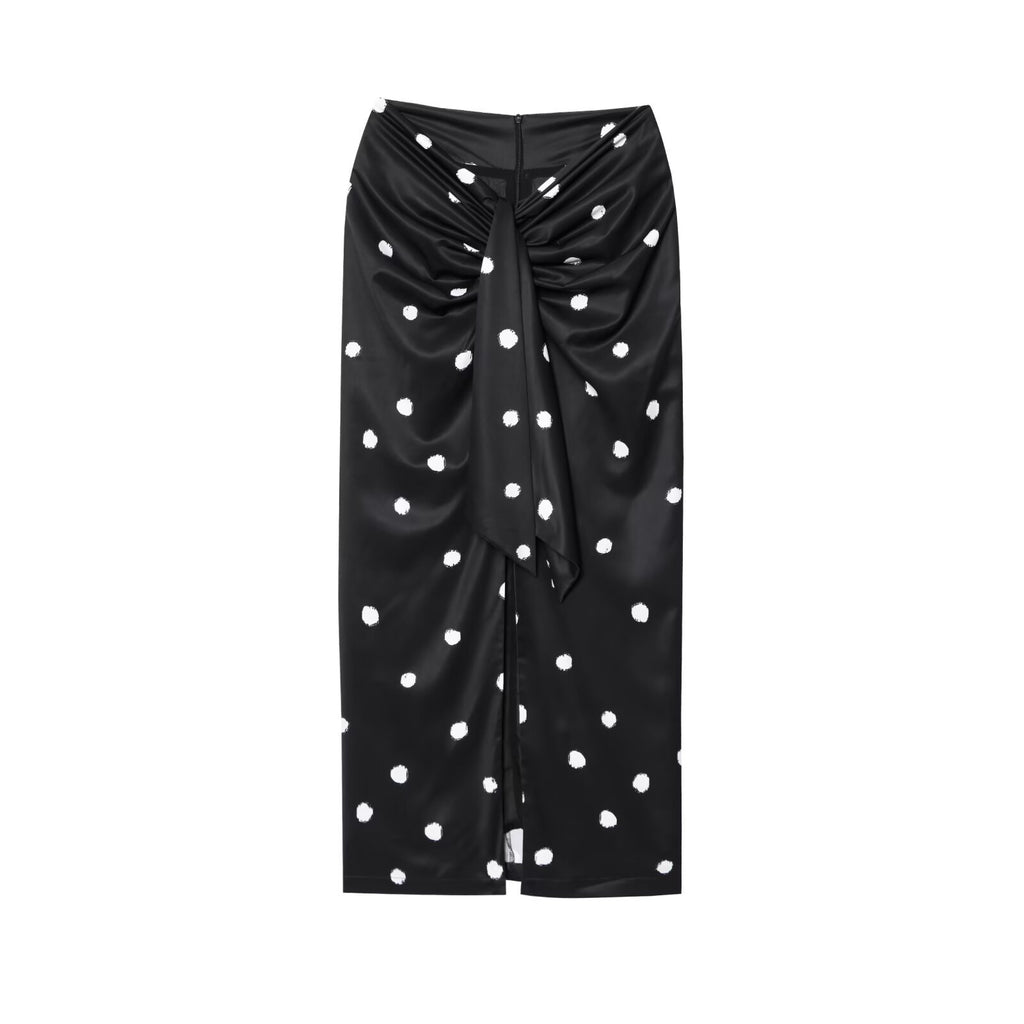 Women's Bow Polka Dot Printed Mid Waist Skirt