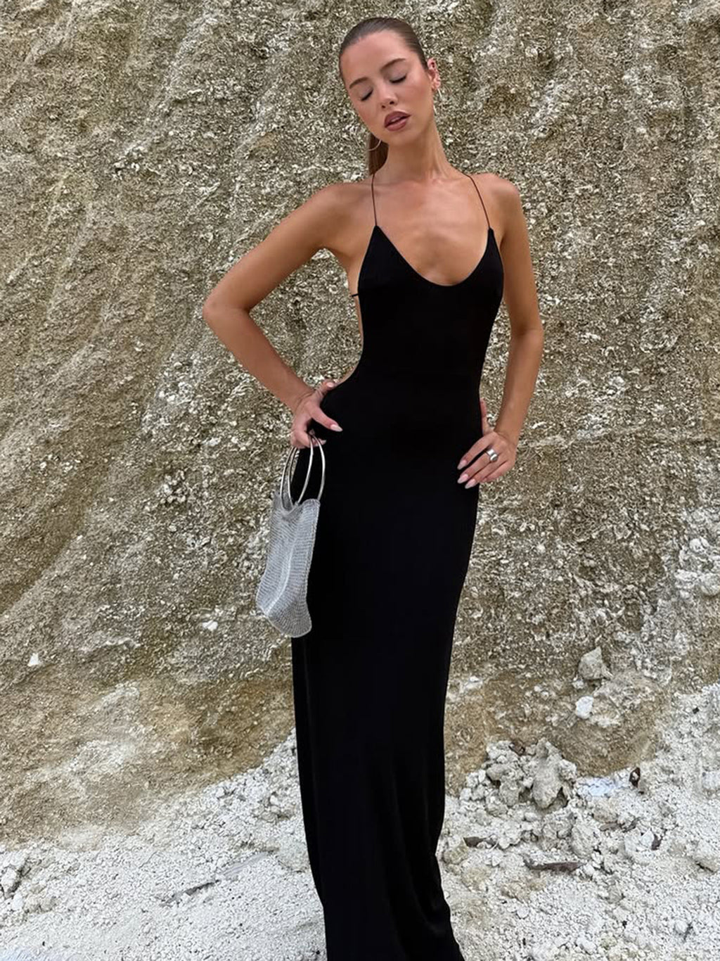 Women's Solid Color Sexy Big Backless Figure Flattering Dress