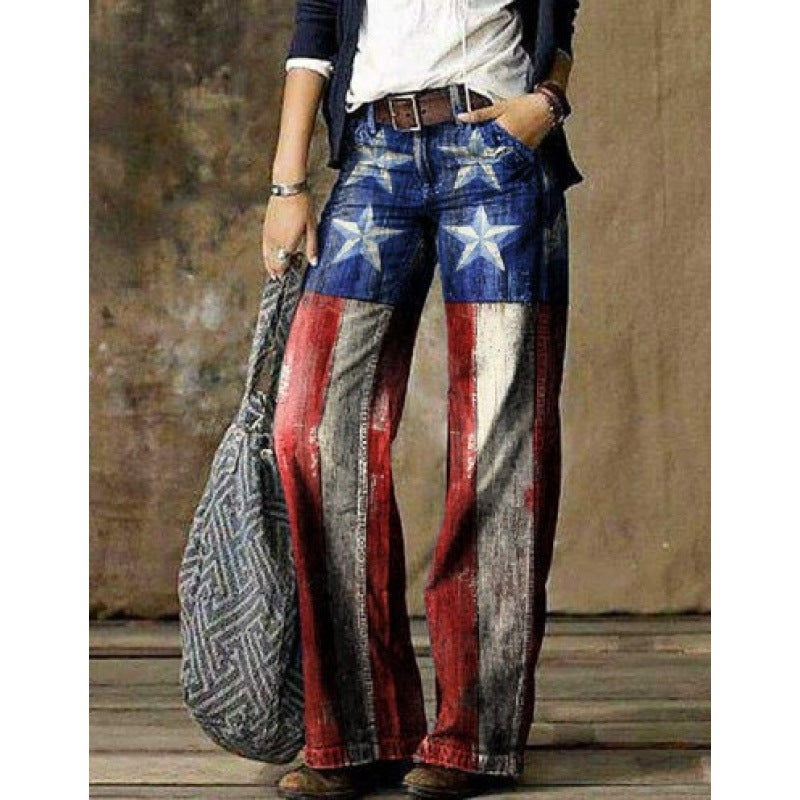 Women's Casual Imitation Wide Leg Trousers Jeans