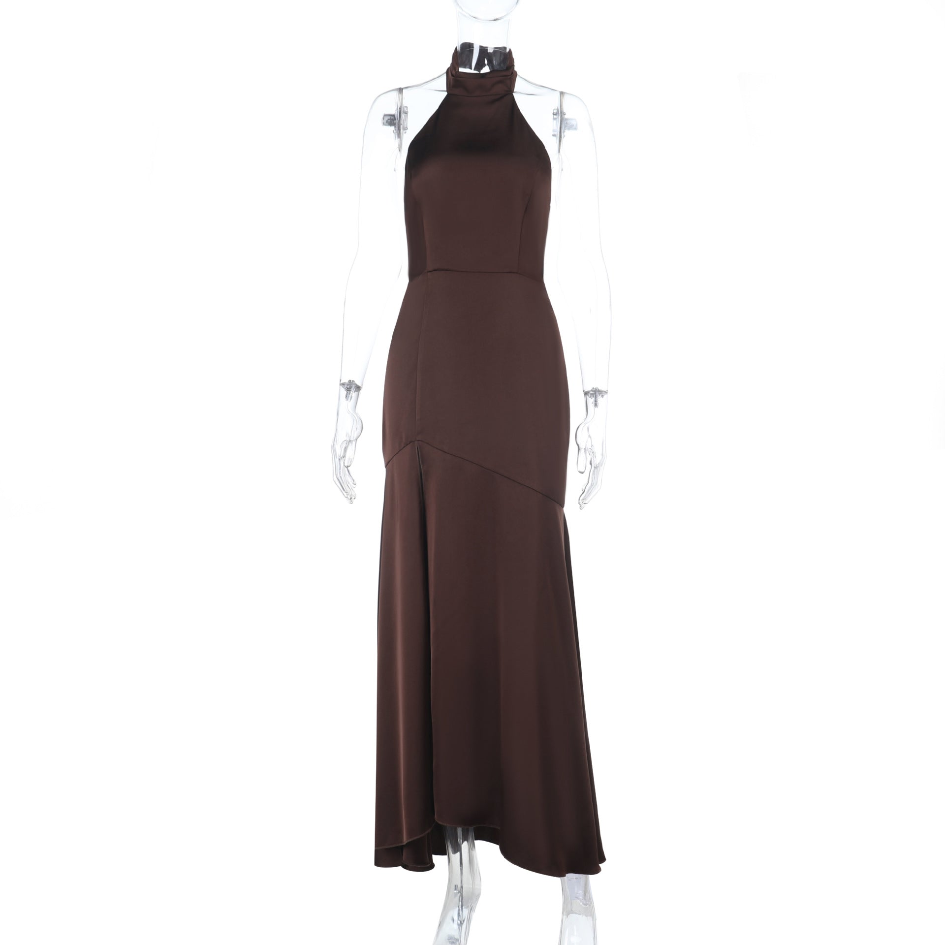 Satin Split Autumn Solid Color Sheath Dress