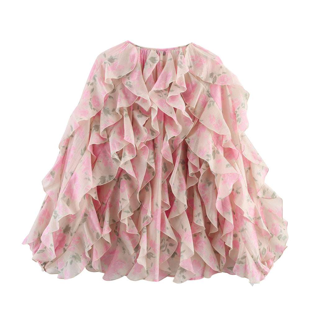 Women's Fashion Casual Ruffled Long-sleeved Shirt Blouse