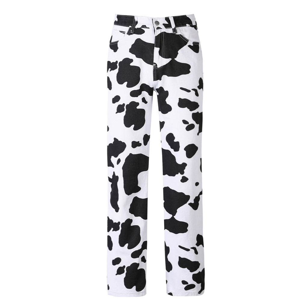 Women's Personalized Printed Loose Straight Fashion High Pants