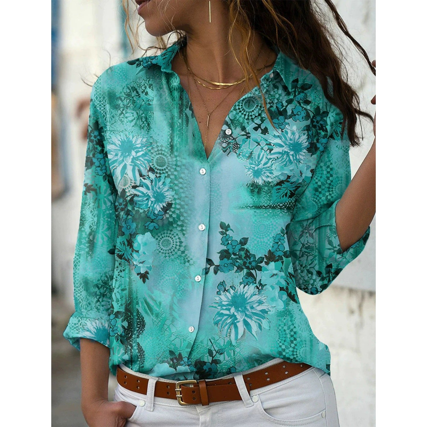 Women's Loose Lapel Long Sleeves Single-breasted Shirt Elegant Blouse
