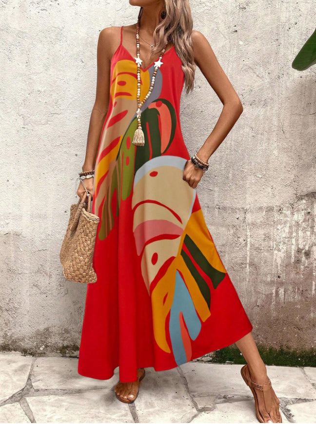 Women's Summer Fashion Casual Floral Print Leaf Dress