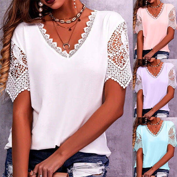 Women's Popular Lace Stitching Loose Sleeve Shorts