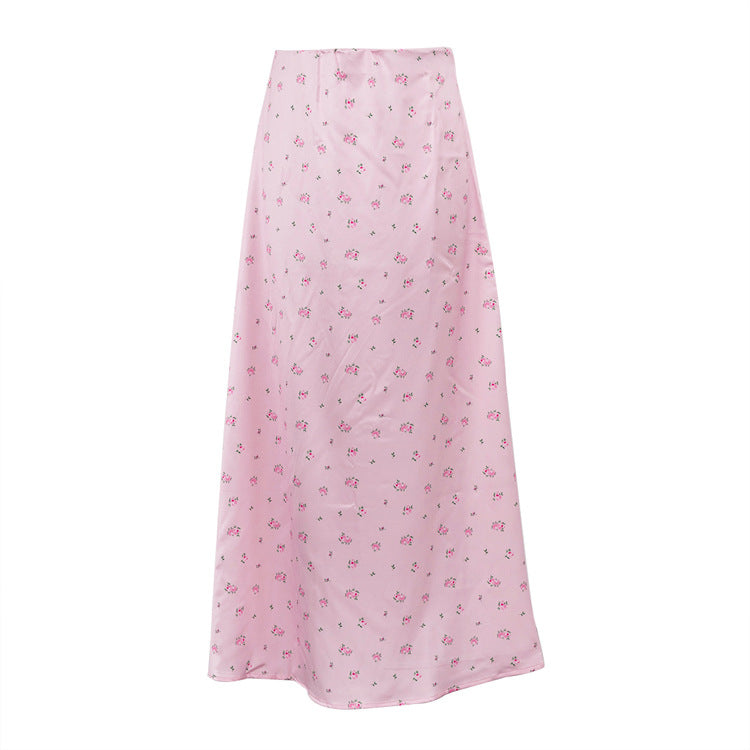 Women's Fashion Wear Satin Draping Printed Temperament Skirts