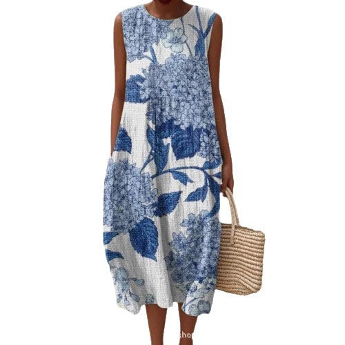 Summer Digital Printing Pattern Sleeveless Long-sleeved Dress