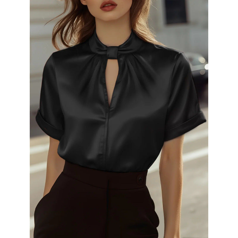 Women's Fashion Satin Short-sleeved Shirt For Blouse