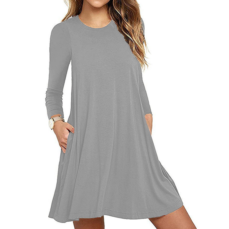 Women's Solid Color Long Sleeve Pocket Dress
