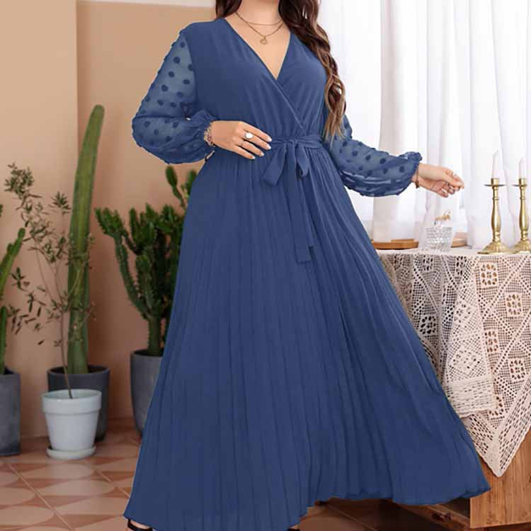 Women's Pure Color Elastic Waist Stitching Dress