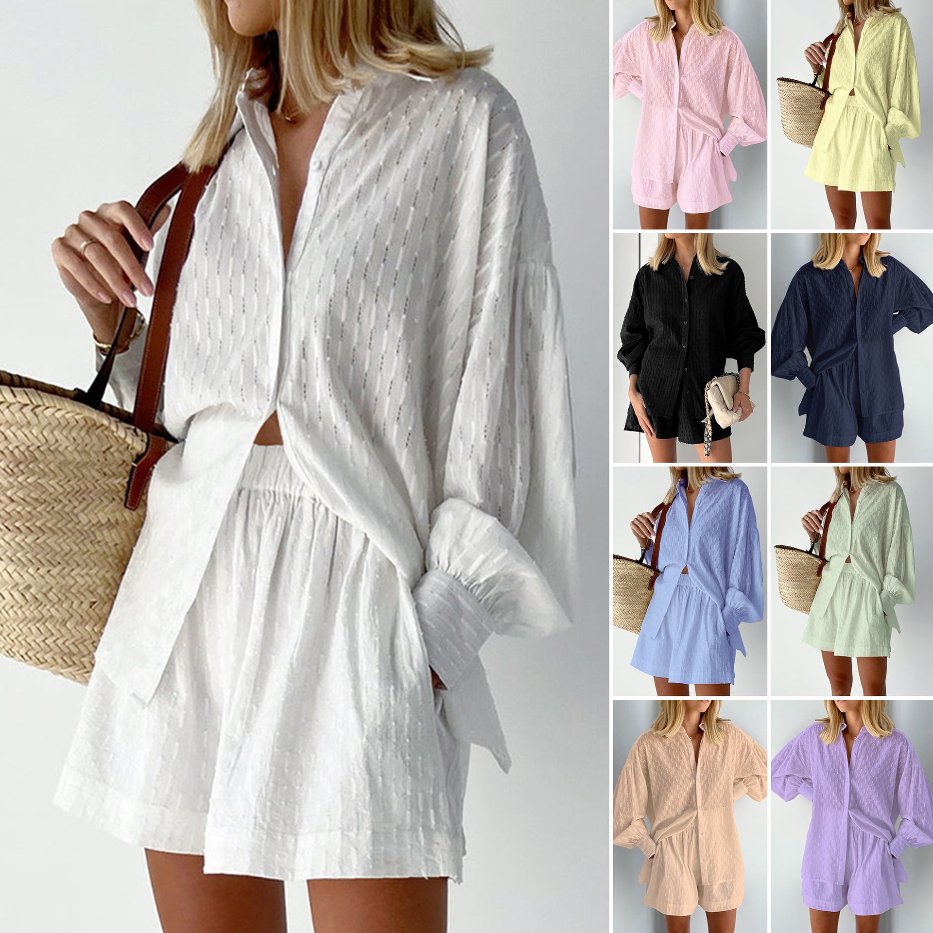 Women's Shirt Jacquard Puff Sleeve Elegant Commuter Design Blouse