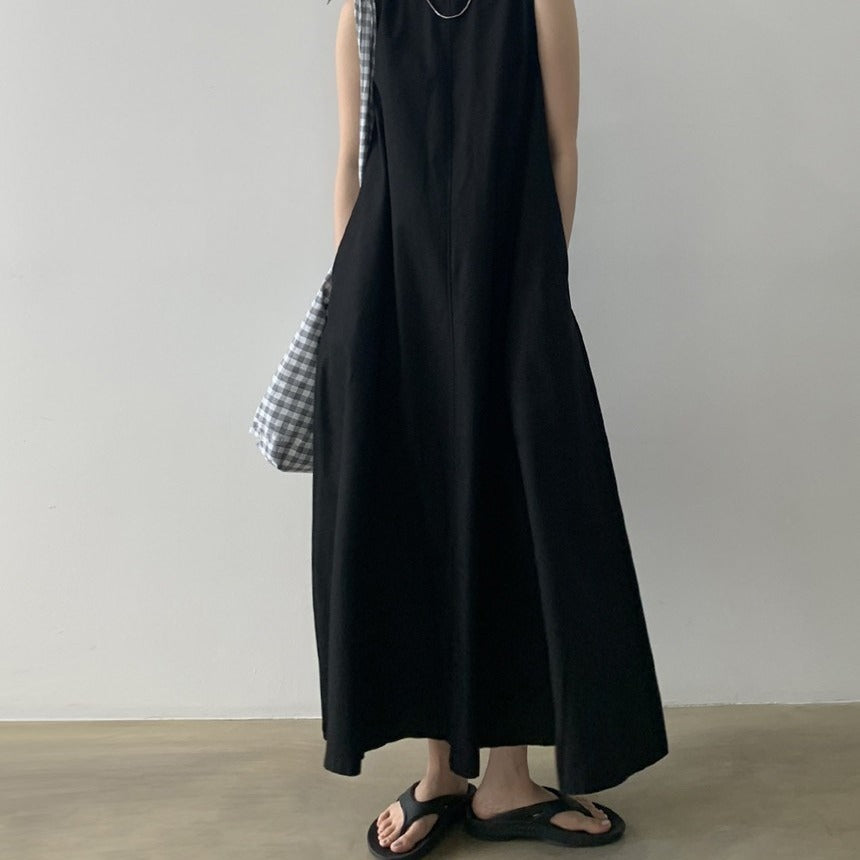 Style Loose Sleeveless Pumpkin Long Cotton Dress