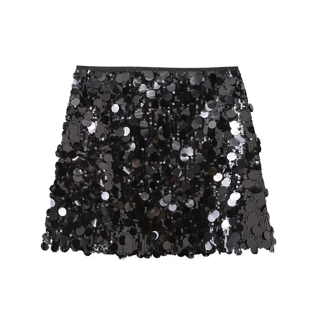 Slouchy Women's High Waist Sequins Mini Skirt
