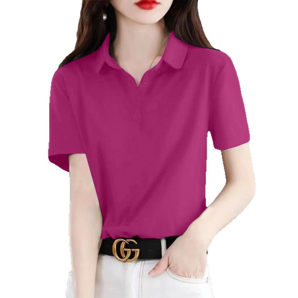Women's Summer Cotton Lapel Short-sleeved Loose Simple Women's T-shirt