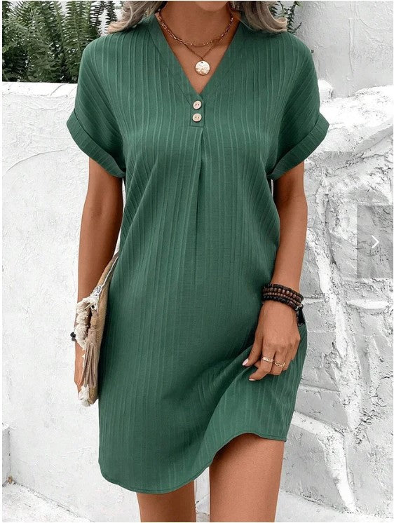 Women's Solid Color Pullover Comfort Casual Button Dress Blouse