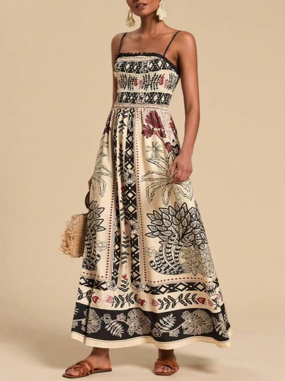 Women's Printed Elegant Graceful Smocking Waist Slimming Dress