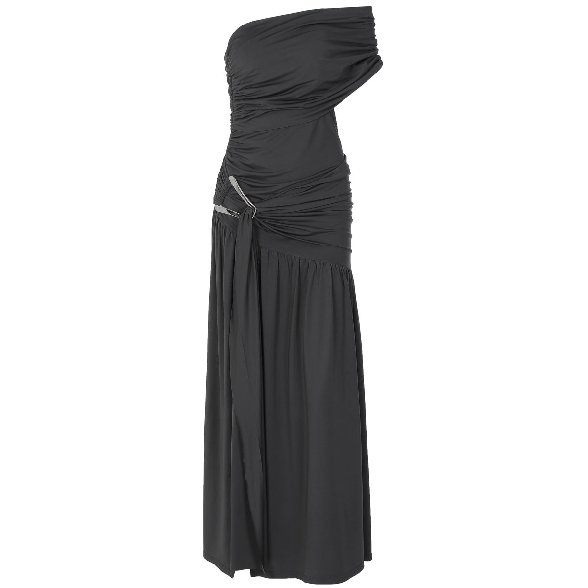 Sexy Solid Color Slit Ruffle Hip Dress