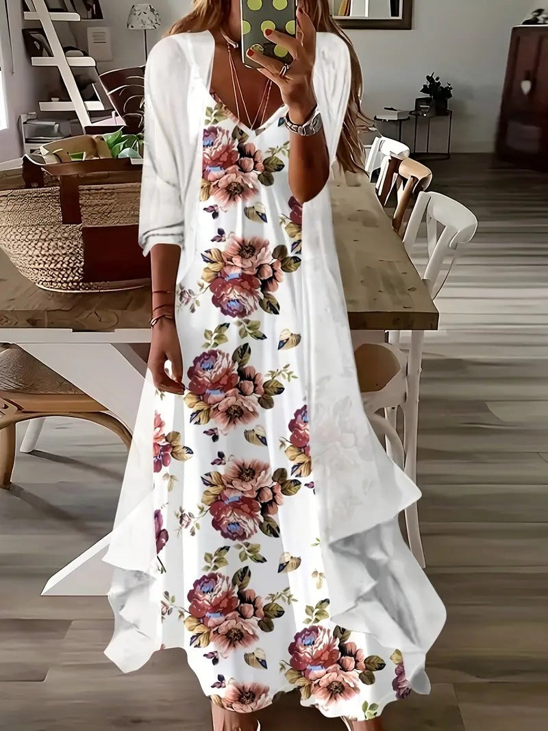 Women's Independent Floral Printed Wear Inner Two-piece Dress